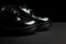 Woman female black oxford platform shoes on black background