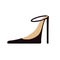 Woman Female black shoes fashion icon. High spike heels stiletto. Strap with buckle. Flat design. . White background