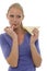 Woman with finger in mouth eating a sandwich