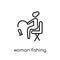 Woman Fishing icon. Trendy modern flat linear vector Woman Fishing icon on white background from thin line Ladies collection