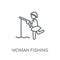 Woman Fishing linear icon. Modern outline Woman Fishing logo con