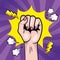 Woman fist hand up with star and thunders