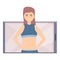 Woman fitness blog icon, cartoon style