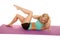 Woman fitness turquioise lay on back twist