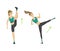 Woman fitness. Vector girl doing sport physical exercise. Woman exercising various different training poses. Active and