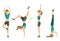 Woman fitness. Vector girl doing sport physical exercise. Woman exercising various different training poses. Active and