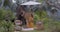 Woman fits the elephant during her picnic at tropical resort