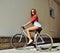 woman on a fixed gear bicycle