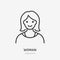 Woman flat line icon. Vector outline illustration of lady avatar. Black color thin linear sign for default simple