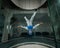 A woman flies in a wind tunnel. Free fall simulator.