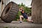 Woman flipping a tire crossfit training