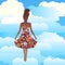 Woman floating in the clouds
