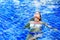 Woman floating in swimming pool