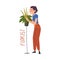 Woman Florist Caring for Plant, Creative Hobby or Profession Cartoon Style Vector Illustration on White Background