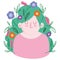 woman with flowers leaf green hair decoration cartoon