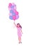 Woman flying with colorful air balloons happy women day 8 march international holiday concept female character full