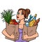 Woman and food bags