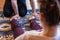 Woman at a foot reflexology session