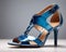 woman footwear, high heel blue shoe, generative ai illustration, fashion design