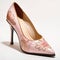 woman footwear, high heel pink pump, floral decorations, generative ai illustration