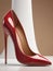 woman footwear, high heel red pump, glossy leather, pointed toe, generative ai illustration