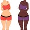 Woman form, fitness curvy shape, plus Size beauty girl, two ladies of different nationalities