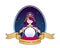 Woman fortune teller with crystal ball cute cartoon symbol illustration.