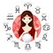 Woman Fortuneteller And Crystal Ball With Zodiac Signs