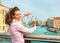 Woman framing with hands in venice, italy