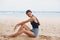 woman freedom sand nature travel smile sea vacation person beach sitting