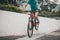 Woman freerider riding down ramps