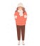 Woman freezing wearing winter clothes shivering under snow. Cartoon flat vector illustration. Concept Winter season and
