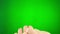 woman with french manicure on chroma key makes movement as if conjuring she waves hands fingers open now something will