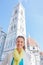 Woman in front of duomo in florence, italy