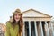 Woman in front of pantheon in rome, italy