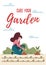 Woman gardening. Cartoon girl planting gardens, seedlings, flowers on white background.