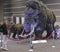 A Woman Gazes at a Woolly Mammoth Family