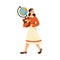 Woman Geography Teacher Character Walking with Globe Vector Illustration