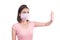 Woman get sick. Asian young woman wear medical face mask