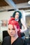 Woman Getting Hair Dyed Red