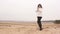 Woman girl autumn cold hands warm nature sand