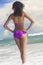 Woman Girl in Bikini Standing in Sea Surf Beach