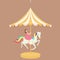 Woman girl riding horse carousel cartoon flat carnival illustration