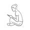 Woman girl sitting smartphone social media vector illustration