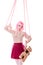 Woman girl stylized like marionette puppet on string