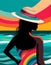 woman girl summer vacation beige concept black beach young tanned hat. Generative AI.