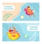 Woman girl swim in sea, ocean vector illustration. Summer beach vacation set, people holiday relax in cartoon water