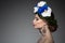 Woman girl wreath of flowers on head Hair Salon Fashion model w