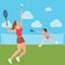 Woman girls play tennis badminton racket court