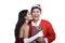 Woman give kiss to man in santa claus costume